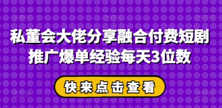 私董会大佬分享融合付费短剧推广爆单经验每天3位数-源家网